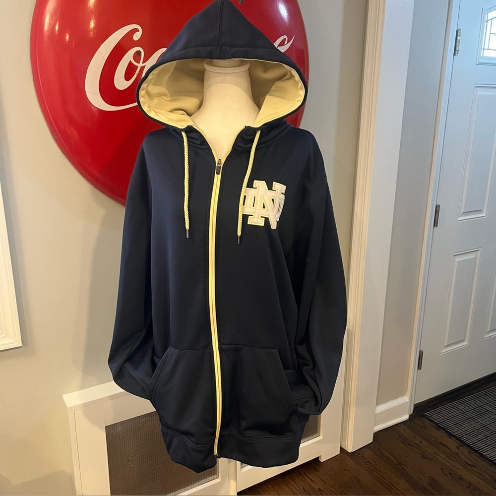 Notre Dame Men’s Navy & Cream Full Zip-front Logo Hoodie w/Pockets, size XL
